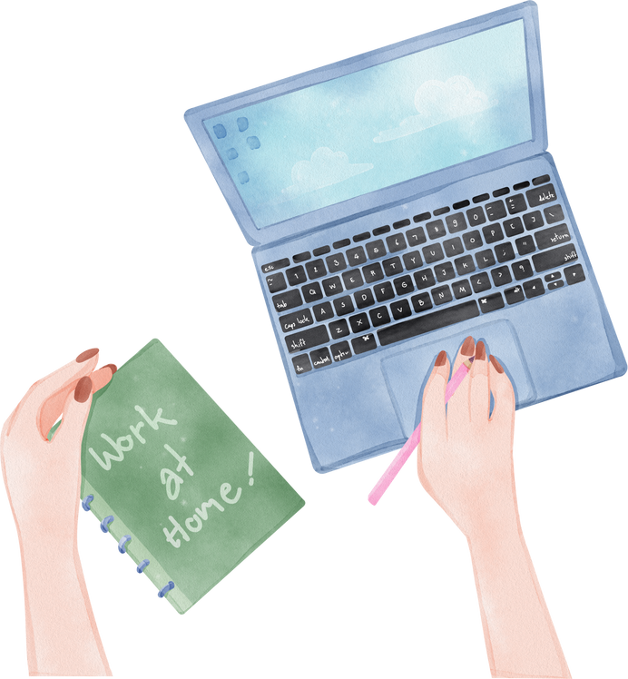 Woman working from home watercolor icon clipart png