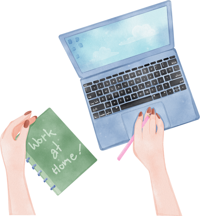 Woman working from home watercolor icon clipart png