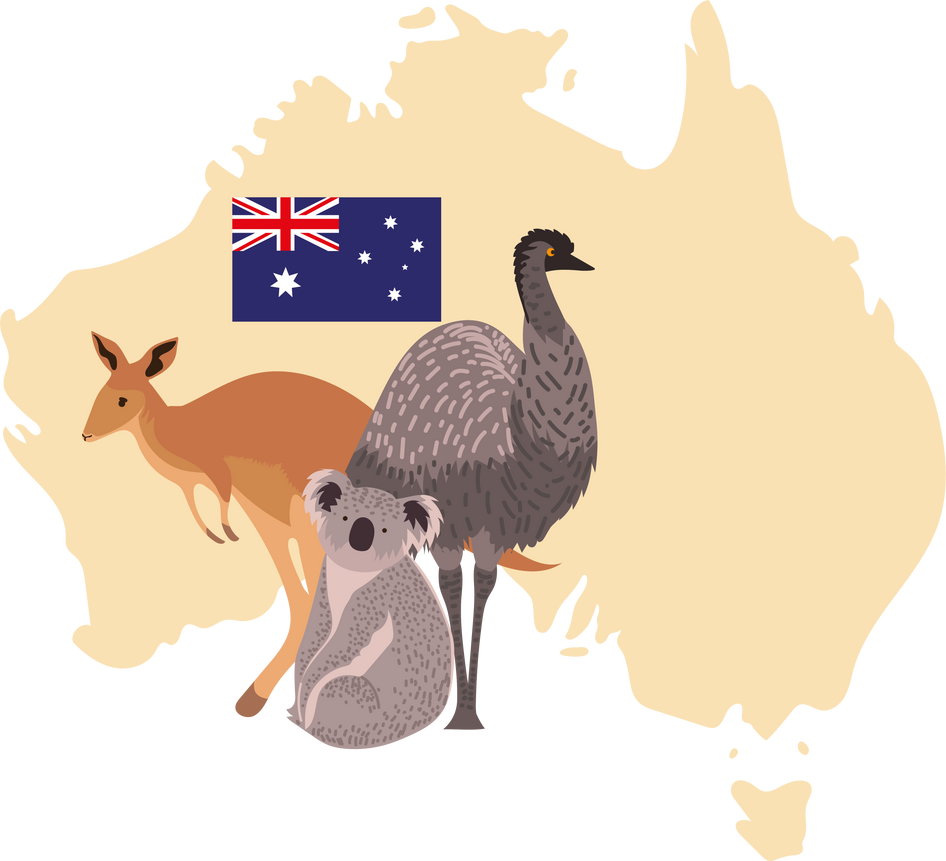 australia map and animals